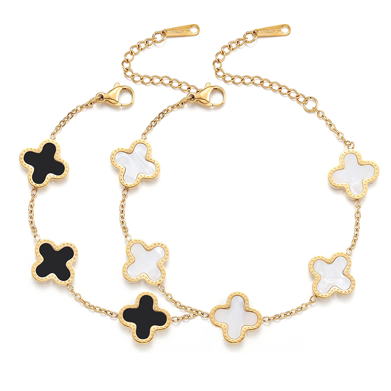 Hongde 18K Óir-Fir Phlátáilte\\\'s agus Mná\\\'s Seamair Ceithre Duilleog Lucky Bracelet