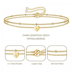 Bracelet Chroí Órga Hongde 18K Litir Óir Phlátáilte A-Z Cruacha Bracelet Croí Tosaigh Bracelet