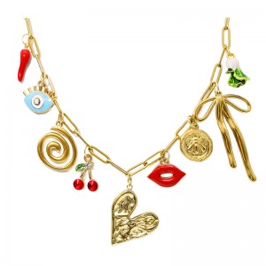 Muince Slabhra Óir Hongde 18K Paperclip Lámhdhéanta DIY Sun Moon Star Muince Charm siogairlín Aigéan Thiar Trá Cois Farraige Muince Óir do Mhná